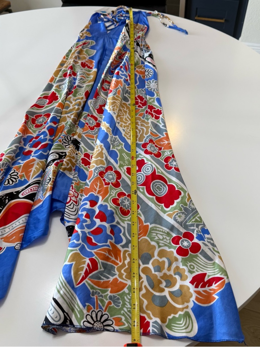 Advance Apparels 100% Silk Royal Blue Floral V-Neck Maxi Dress Size Small - Picture 6 of 10